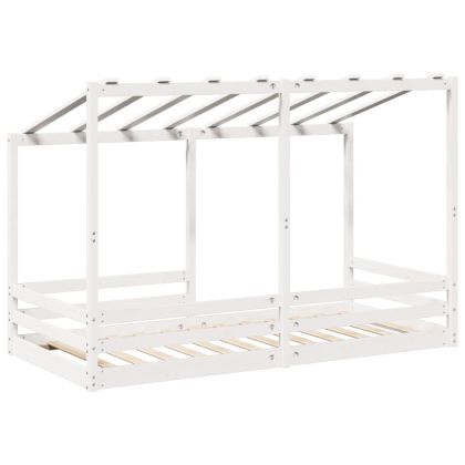 Детско легло с покрив, бяло, 100x200 см, борово дърво масив