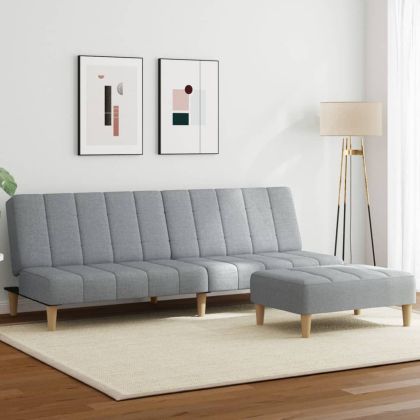 2-местен диван с табуретка, светлосив, текстил