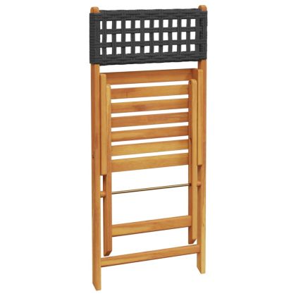 Сгъваеми градински столове 8 бр черен полиратан и дърво масив