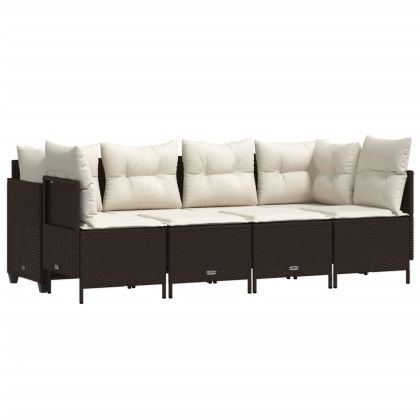 Градински комплект с възглавници, 5 части, кафяв полиратан