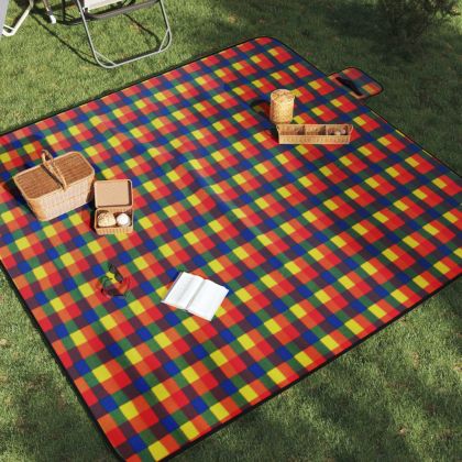 Одеяло за пикник, сгъваемо, многоцветно каре, 200x200см, кадифе