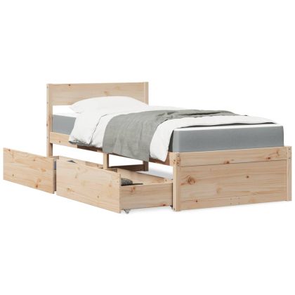 Легло с чекмеджета и матрак, 90x200 см, бор масив