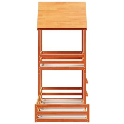 Двуетажно легло с покрив, восъчнокафяв, 90x190 см, бор масив