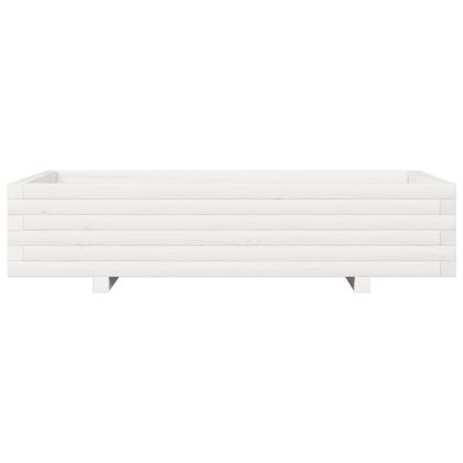 Градински сандък, бял, 110x60x26,5 см, масивна борова дървесина