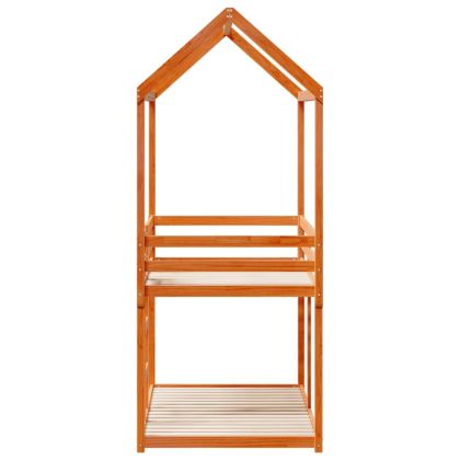 Двуетажно легло с покрив, восъчнокафяво, 75x190 см, бор масив