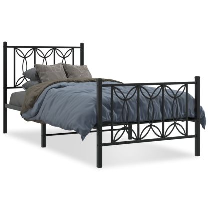 Метална рамка за легло с горна и долна табла, черна, 80x200 см