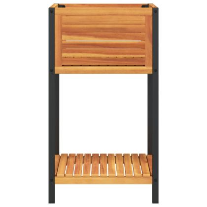 Градинска кашпа с рафт 45x45x80 см масивна акация и стомана