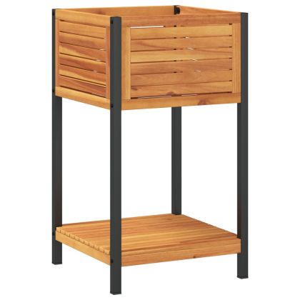 Градинска кашпа с рафт 45x45x80 см масивна акация и стомана