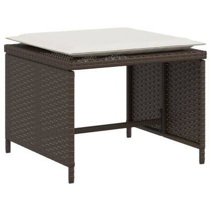 Градински стол с табуретка за крака кафяв полиратан