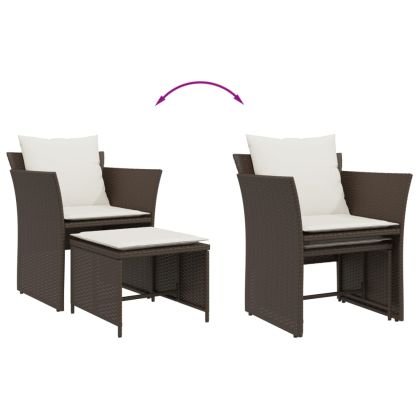 Градински стол с табуретка за крака кафяв полиратан