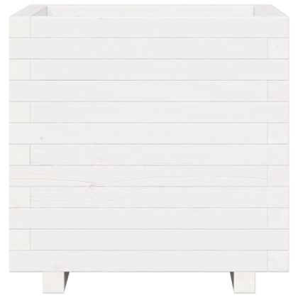 Градинска кашпа, бяла, 50x50x49,5 см, масивна борова дървесина