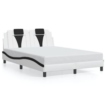 Рамка за легло с табла, бяло-черна, 140x200 см, изкуствена кожа