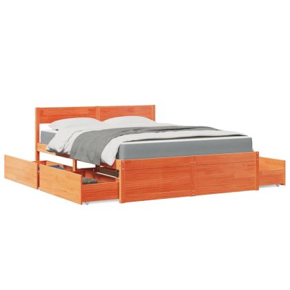 Легло с чекмеджета и матрак восъчнокафяво 160x200 см бор масив
