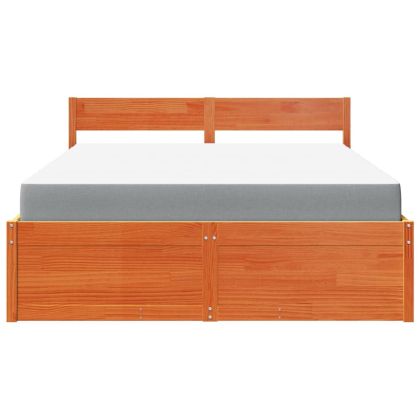 Легло с чекмеджета и матрак восъчнокафяво 160x200 см бор масив