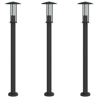 Външни подови лампи, 3 бр, черни, 60 см, неръждаема стомана