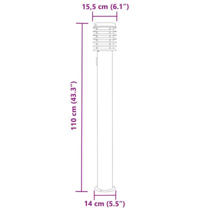 Външна подова лампа с контакт, сребриста, 110 см, инокс