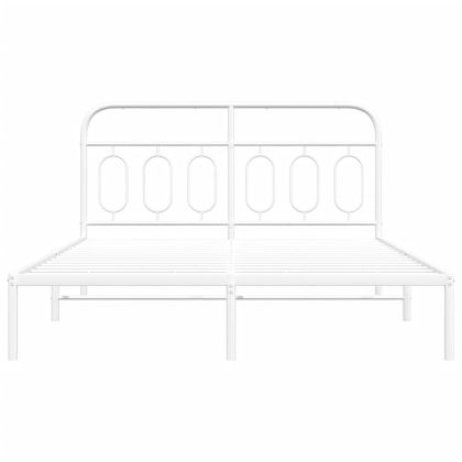 Метална рамка за легло с горна табла, бяла, 135x190 см