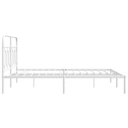 Метална рамка за легло с горна табла, бяла, 135x190 см