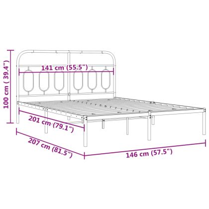 Метална рамка за легло с горна табла, бяла, 140x200 см