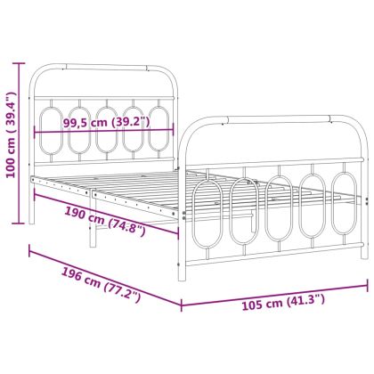 Метална рамка за легло с горна и долна табла, бяла, 100x190 см