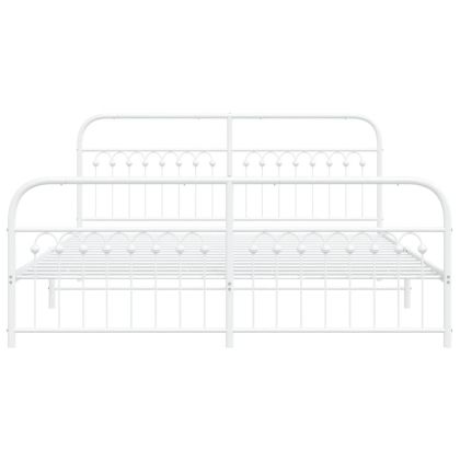 Метална рамка за легло с горна и долна табла, бяла, 183x203 см