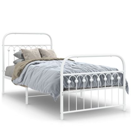 Метална рамка за легло с горна и долна табла, бяла, 90x190 см