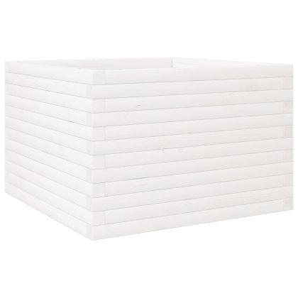 Градински сандък, бял, 70x70x46 см, масивна борова дървесина