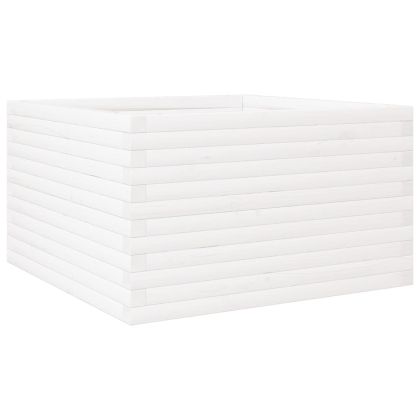 Градински сандък, бял, 80x80x46 см, борово дърво масив