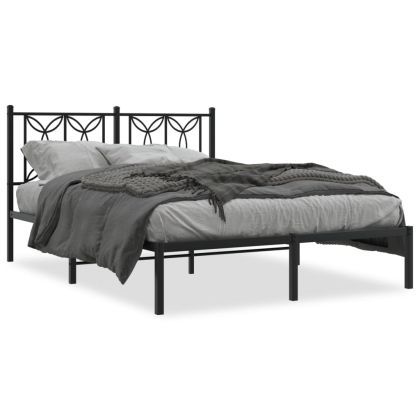Метална рамка за легло с горна табла, черна, 140x190 см