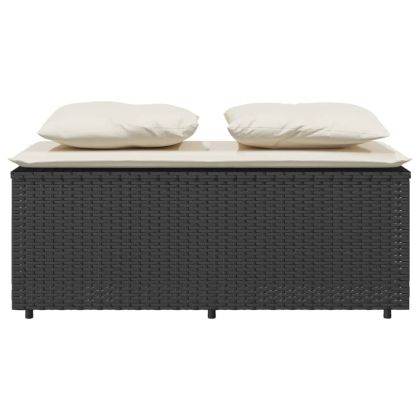 Градински комплект от 3 части с възглавници черни полиратан