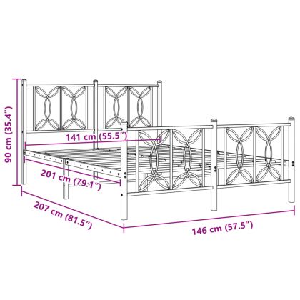 Метална рамка за легло с горна и долна табла, бяла, 140x200 см
