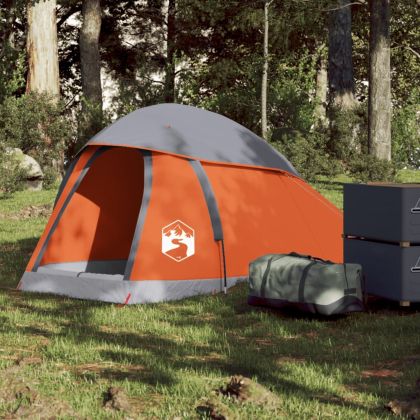 Куполна къмпинг палатка за 1 човек, сиво-оранжев, водоустойчива