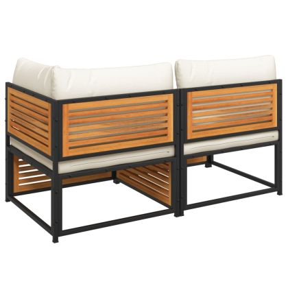 Градински диван с възглавници, 2-местен, масивна акация