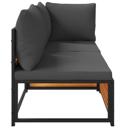 Градински диван с възглавници, 2-местен, масивна акация