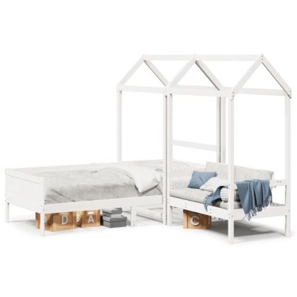 Комплект дневно легло и пейка с покрив бял 90x190 см бор масив