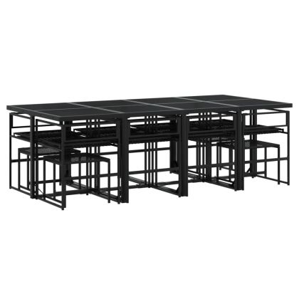 Външен трапезен комплект 13 части с възглавници черен полиратан