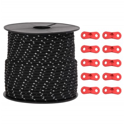 Опъващо въже за палатка с рефлекторни ленти и ключове 50 м 4 мм