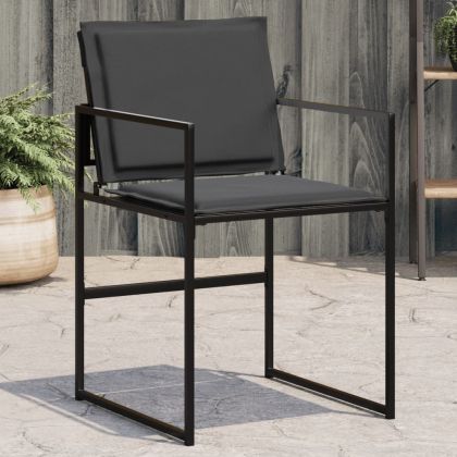 Градински столове с възглавници 4 бр черен стомана и текстилен