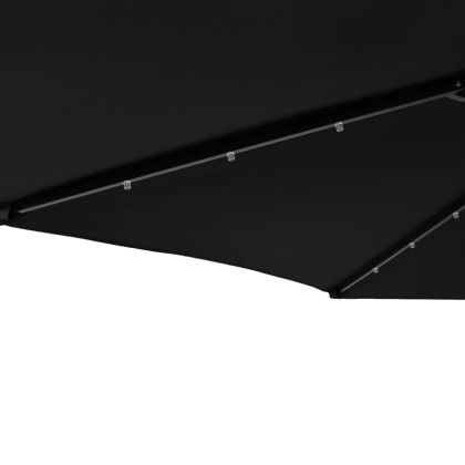 Градински чадър с LED и стоманен прът, черна, 225x225x212 см