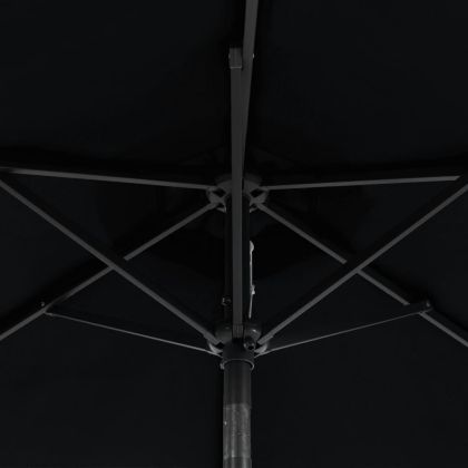 Градински чадър с LED и стоманен прът, черна, 225x225x212 см