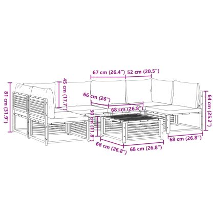 Градински комплект диван, 7 части, с възглавници, акация масив