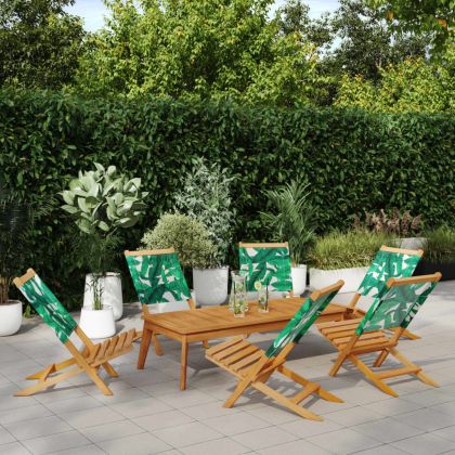 Сгъваеми градински столове 6 бр зелен плат и масивно дърво