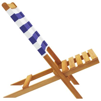 Сгъваеми градински столове 4 бр синьо-бял плат и дърво масив