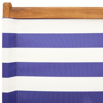 Сгъваеми градински столове 4 бр синьо-бял плат и дърво масив