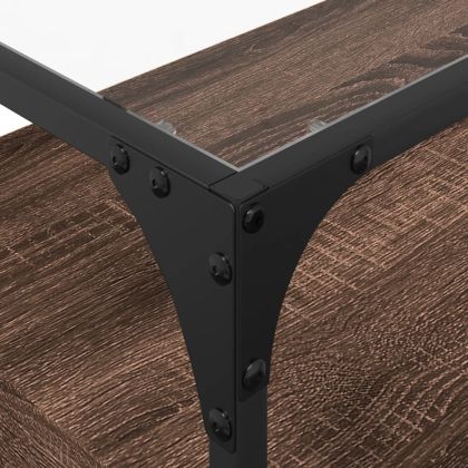 ТВ шкаф със стъклен плот кафяв дъб 98x35x51 см инженерно дърво