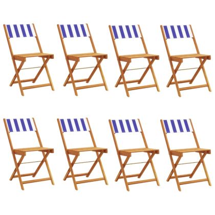 Сгъваеми градински столове 8 бр синьо-бял плат и дърво масив