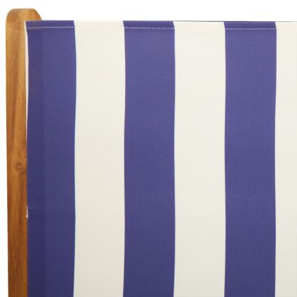 Накланящи градински столове 6 бр синьо-бял плат и дърво масив