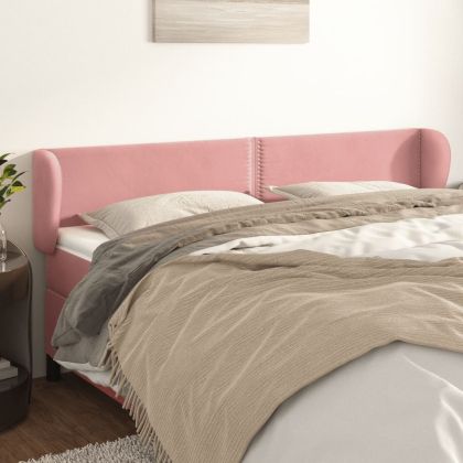 Горна табла за легло, розова, 203x23x78/88 см, кадифе