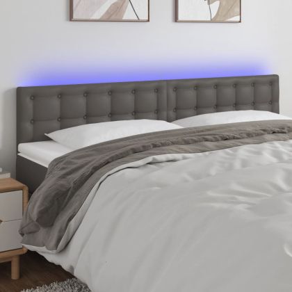 LED Горна табла за легло, сива, 160x5x78/88 см, изкуствена кожа