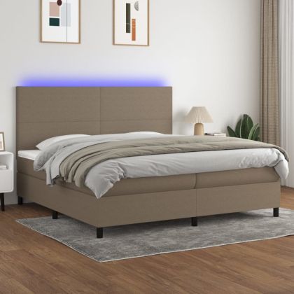 Боксспринг легло с матрак и LED, таупе, 200x200 см, плат